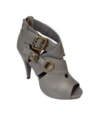Aldo Shoes Gray Leather Buckle Peep Toe Platform High Heel Bootie Women Eu 38 US